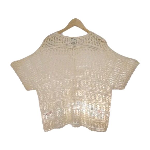 Teddi Cardigan Short-sleeve Crochet Embroidered Ivory Sweater Overlay 3X - Picture 2 of 11